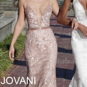 Embellished Embroidered Deep V-Neck Trumpet Dress